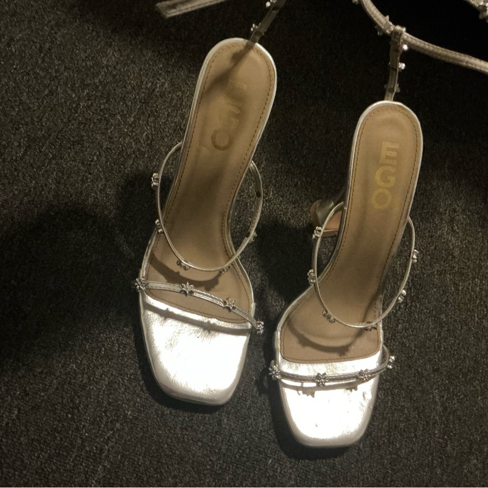 EGO silver flower heels